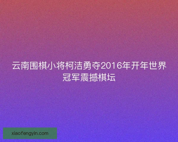 云南围棋小将柯洁勇夺2016年开年世界冠军震撼棋坛